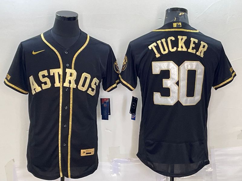 Men Houston Astros 30 Tucker Black Champion Gold Elite Nike 2022 MLB Jersey